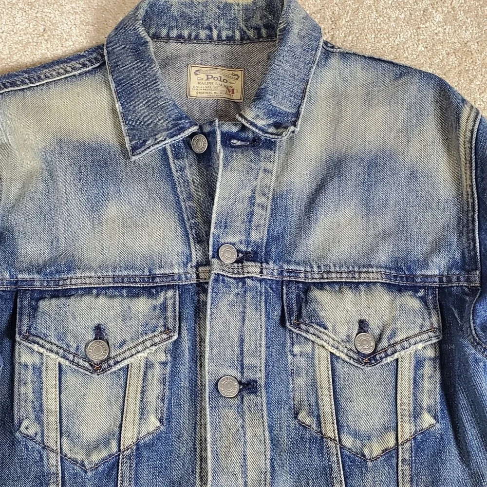 Polo Ralph Lauren Men's Blue Jean Jacket Size M Distressed Trucker Vintage 1990s